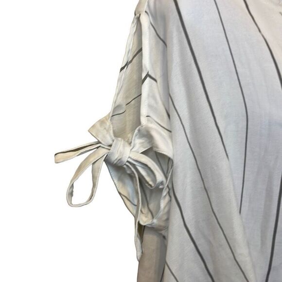Listicle Large Gray White Stripe Tie Sleeve High Low Top Coastal Preppy Minimal - Picture 4 of 9